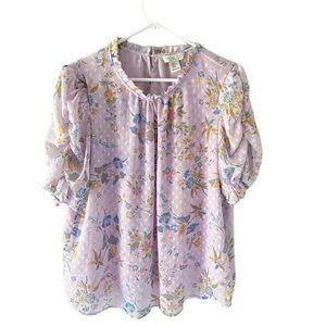 EUC Rachel Zoe Purple Floral Puffy Sleeve Top
